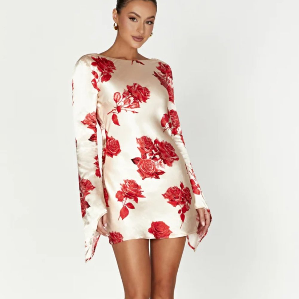 Meshki Davina Satin Long Sleeve Mini Dress